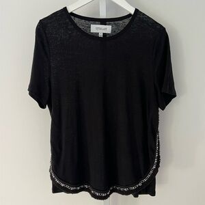 DEREK LAM 10 CROSBY BLACK LINEN SILVER CHAIN T-SHIRT SIZE M